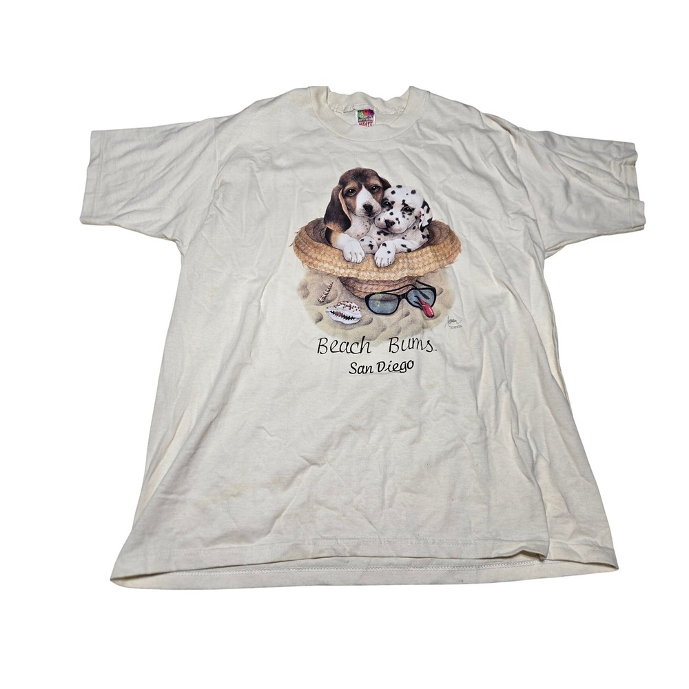 Vintage Beach Bums San Diego Puppy‎ Dog Graphic Tee Men's L FOTL
